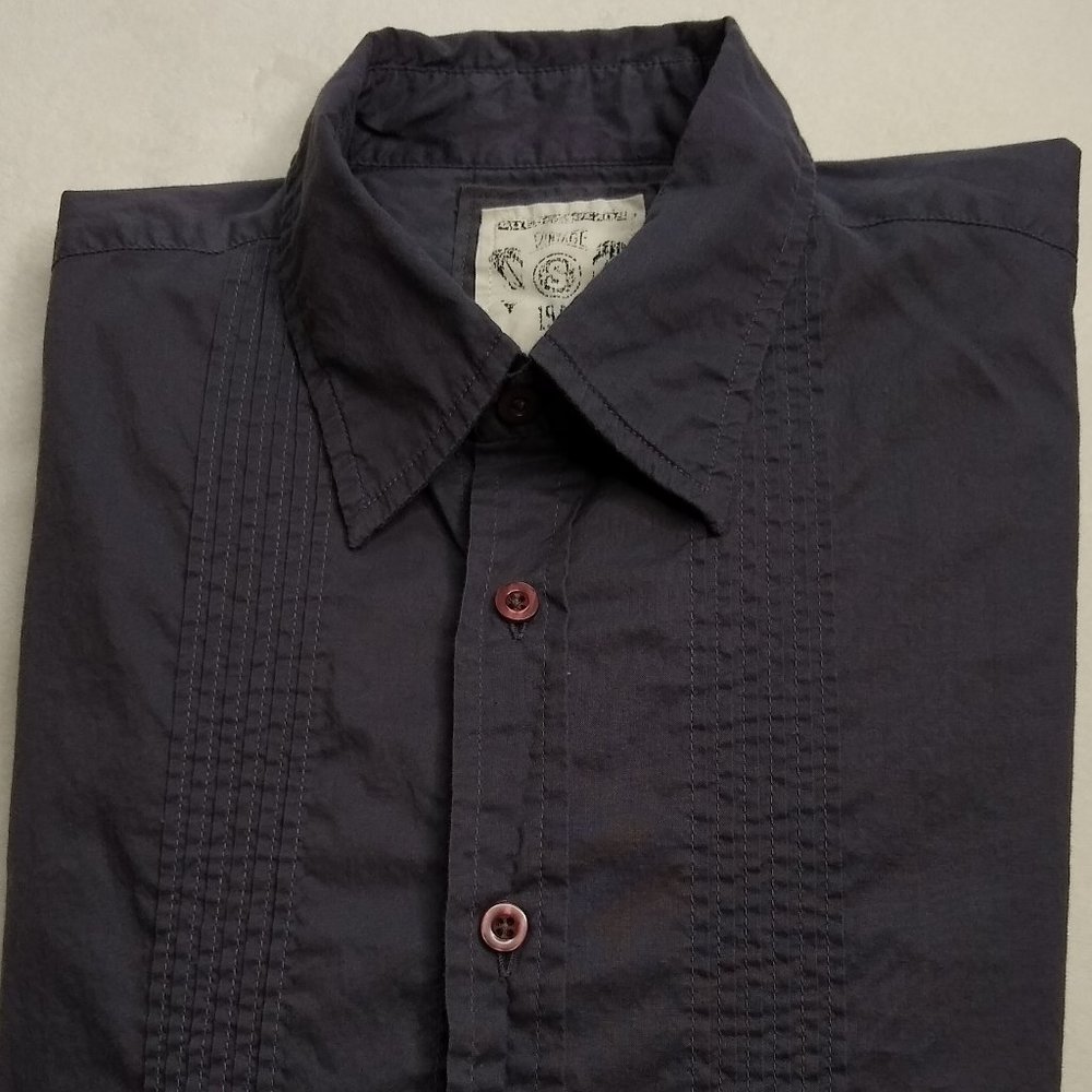 GUESS JEANS Button Down Ruffle Tuxedo Shirt Grey - Picture 11 of 12